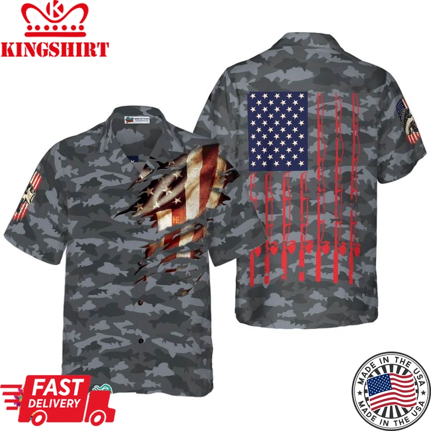 Fishing American Flag Hawaiian Shirt