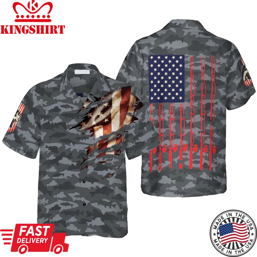 Fishing American Flag Trendy Hawaiian Shirt