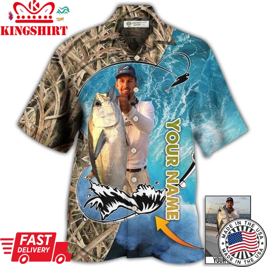 Fishing Blue Water Cool Custom Photo Personalized Hawaiian Shirt