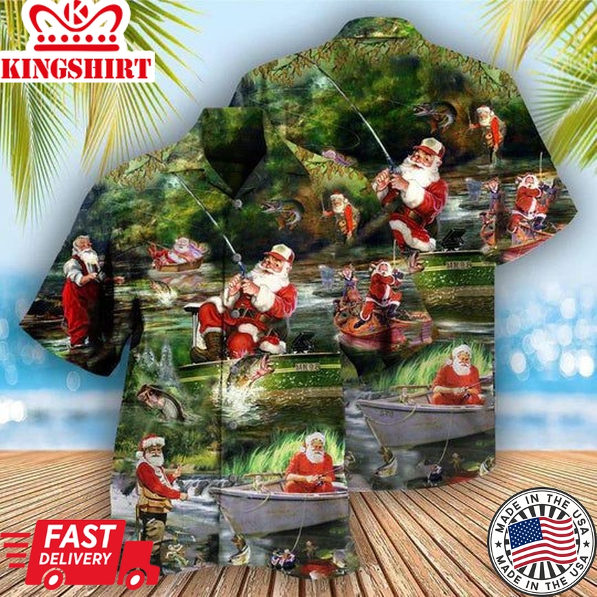 Fishing Christmas Merry Fishmasand A Happy New Reel - Hawaiian Shirt