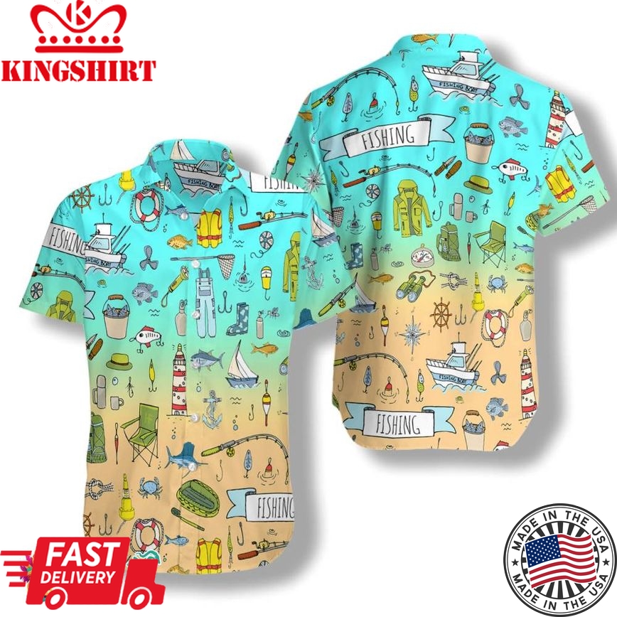 Fishing Doodle Seamless Pattern Hawaiian Shirt