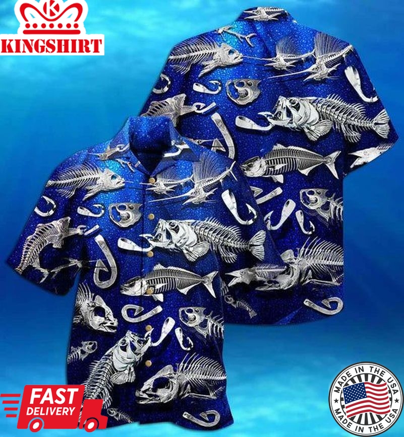 Fishing Fishbone Blue Style - Hawaiian Shirt