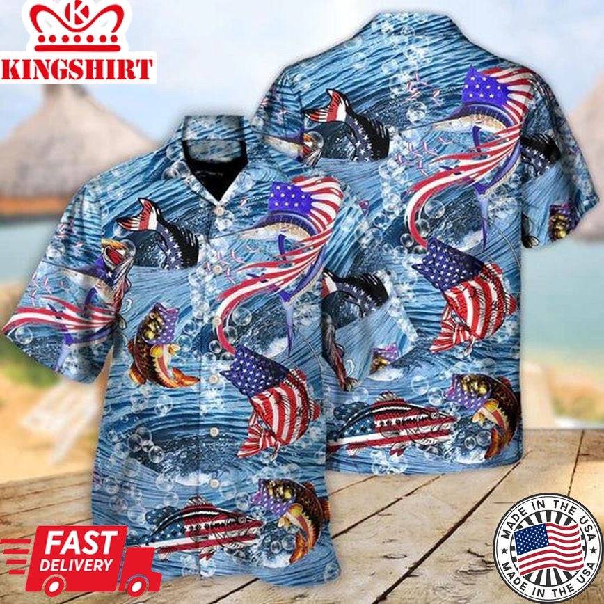 Fishing Hard America Cool - Hawaiian Shirt