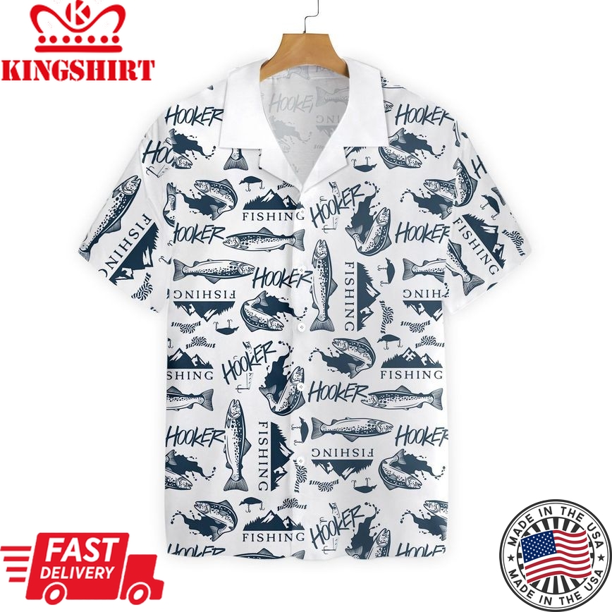 Fishing Hawaii Shirt Hooker Fishing Black White Pattern Hawaiian Shirt