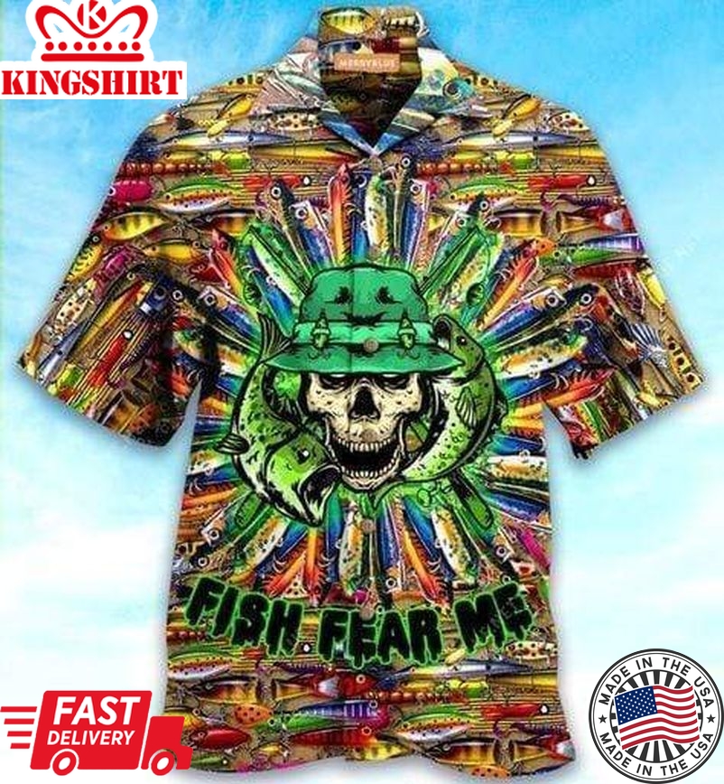 Fishing Hawaiian Shirt Fish Fear Me Skull Colorful Hawaii Aloha Shirt