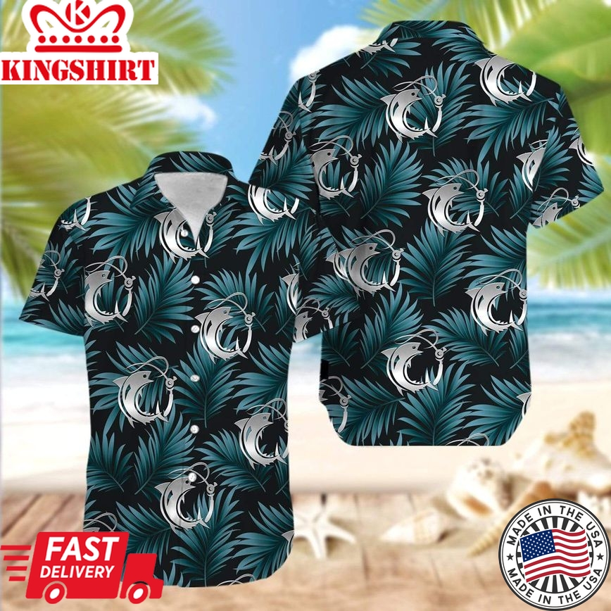 Fishing Hawaiian Shirt Fish Hook Pattern Tropical Hawaii Aloha Shirt Black