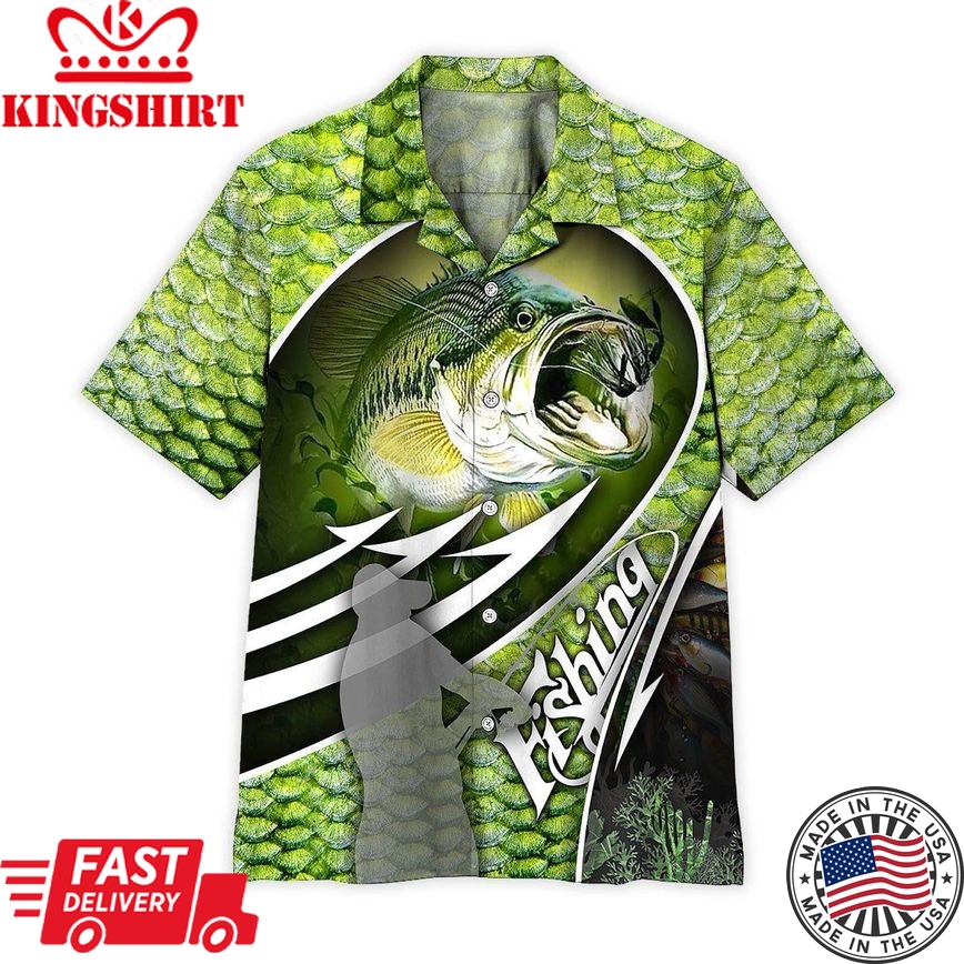 Fishing Hawaiian Shirt Green Fish Skin Bass Fish Hawaii Shirt