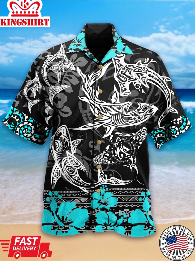 Fishing Hawaiian Shirt Shark Fishing Pattern Hawaii Aloha Shirt