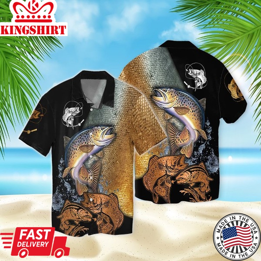 Fishing Hawaiian Shirt Trout Fish Fishing Hawaii Aloha Shirt Black