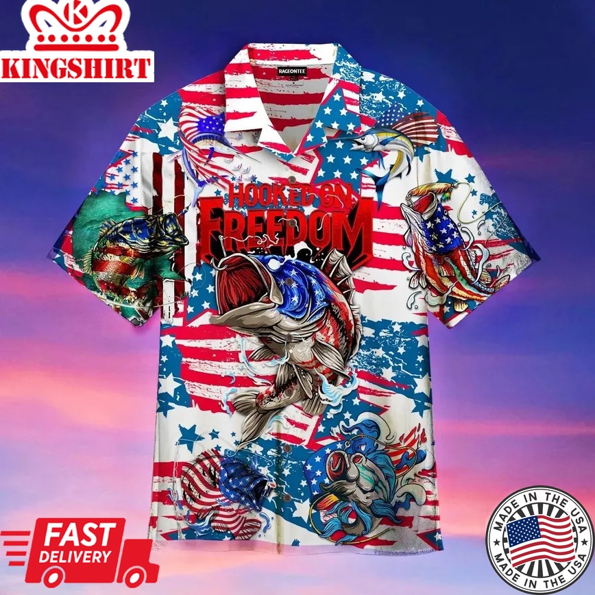 Fishing Hooked On Freedom Trendy Hawaiian Shirt For