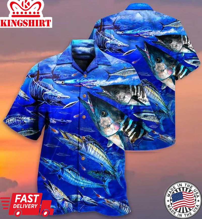 Fishing Love Blue Ocean - Hawaiian Shirt