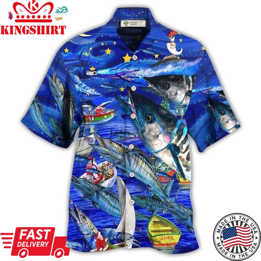 Fishing Love Ocean Blue Merry Christmas Hawaiian Shirt