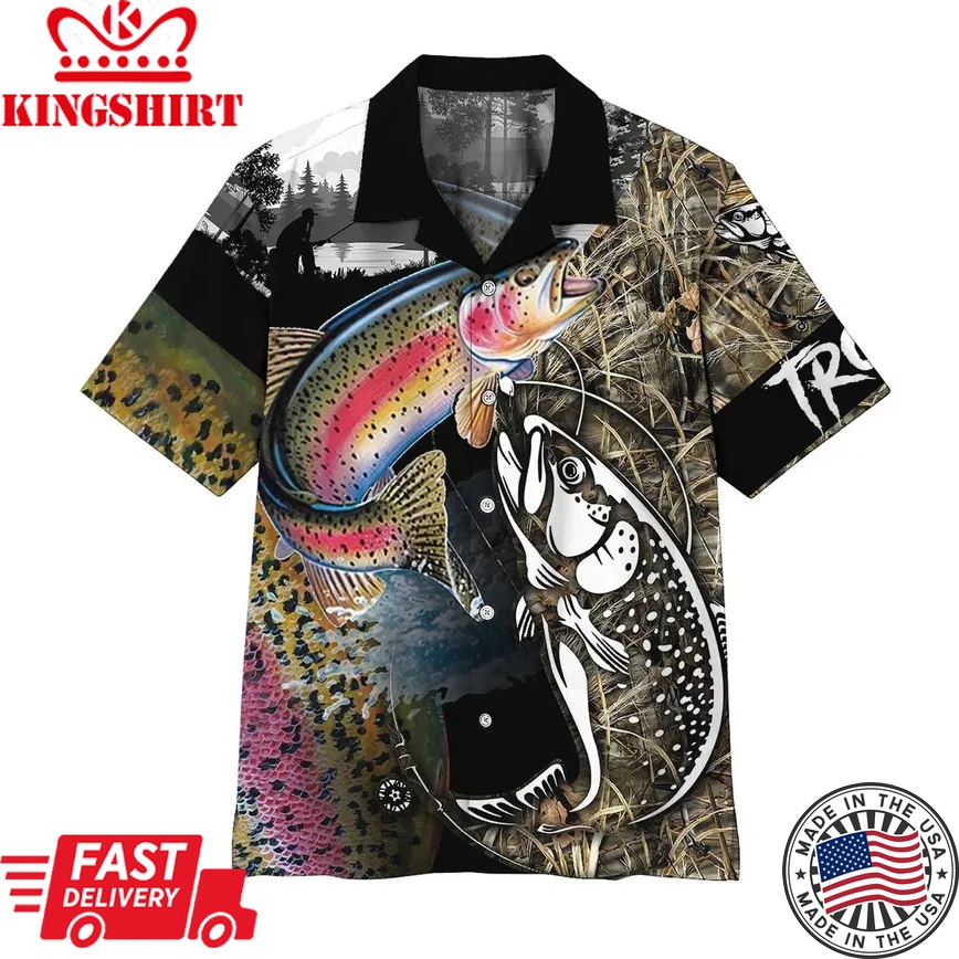 Fishing Shirts Fishing Aloha Shirt Trout Fish Fishing Trendy Hawaiian Shirt