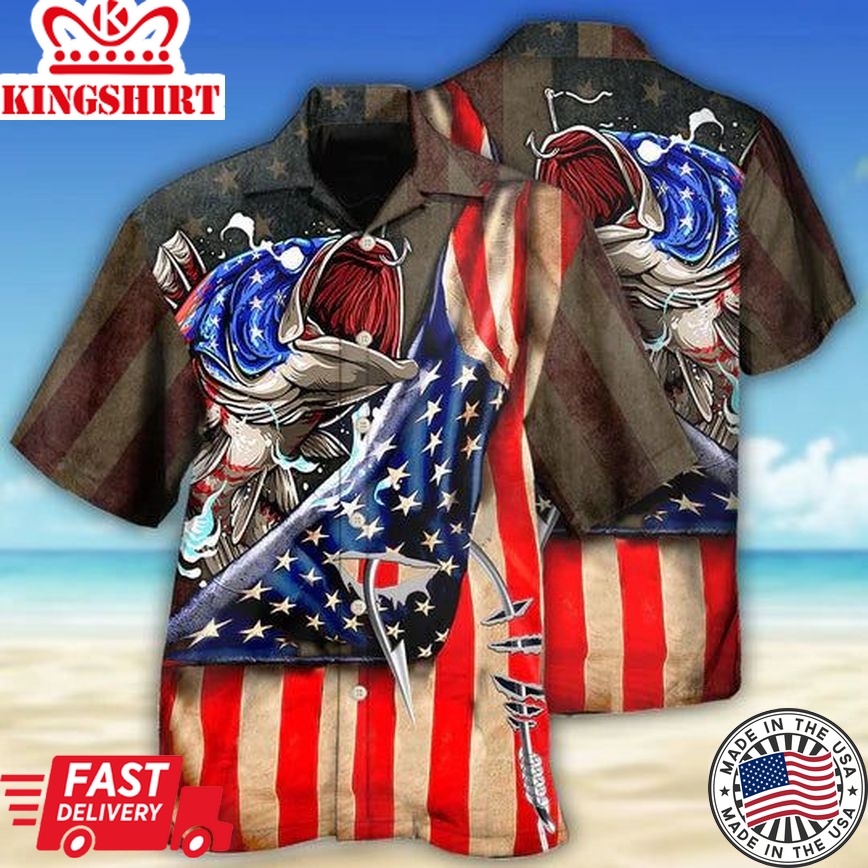 Fishing Us Flag Cool Style - Hawaiian Shirt