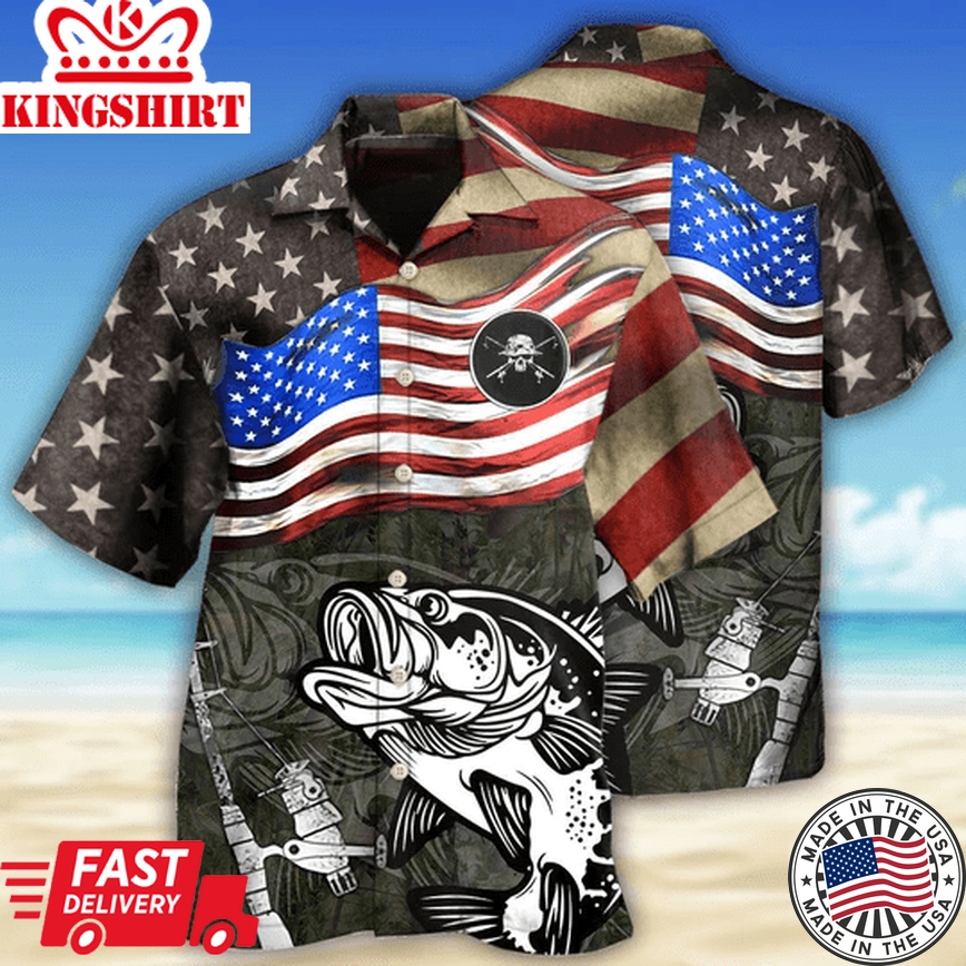 Fishing Us Flag- Hawaiian Shirt