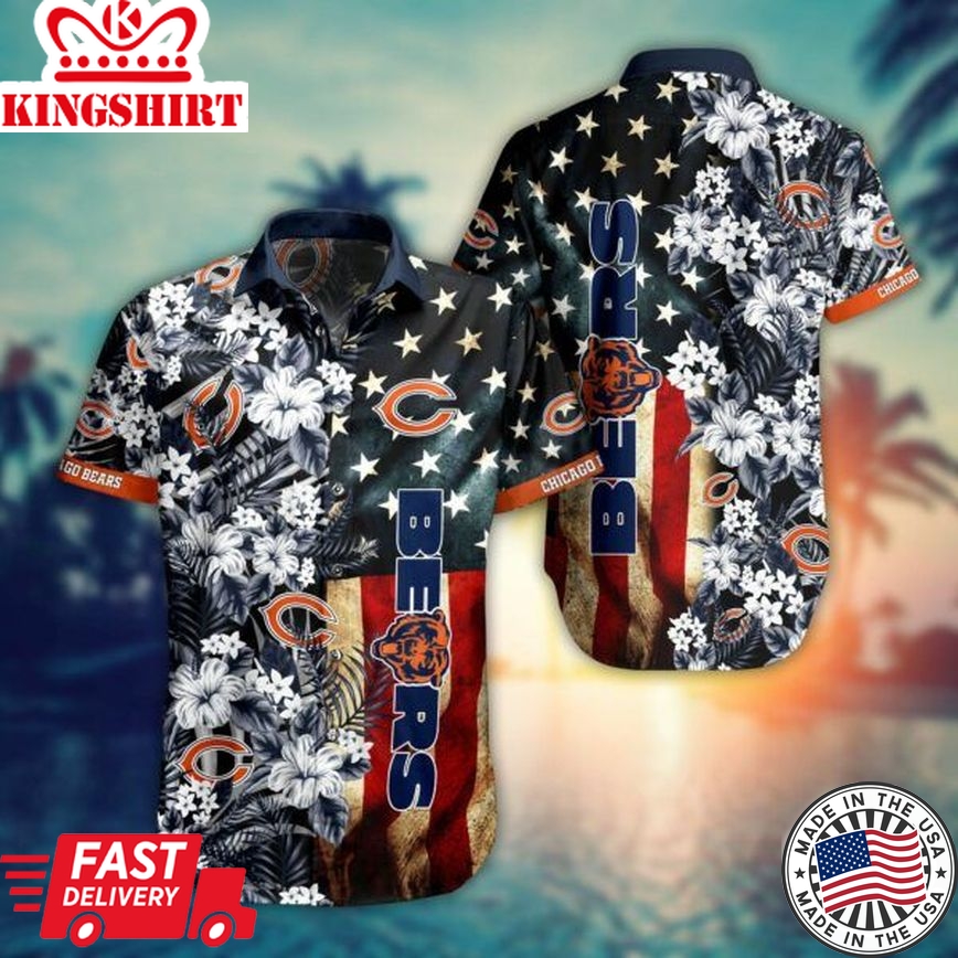 Flag Flower: NFL Chicago Bears Hawaiian Shirt, Short