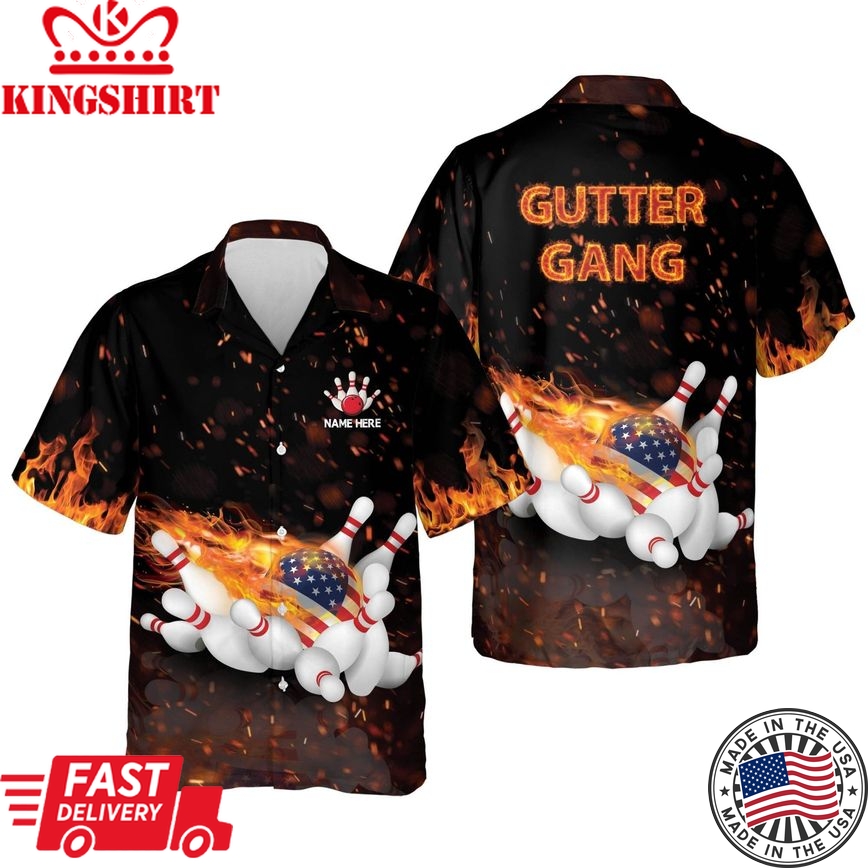 Flame Bowling Gutter Gang Personalized Name Trendy Hawaiian Shirt