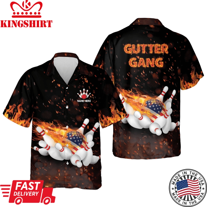 Flame Bowling Gutter Gang Trendy Hawaiian Shirt, Summer Gift For Bowling Team Shirt