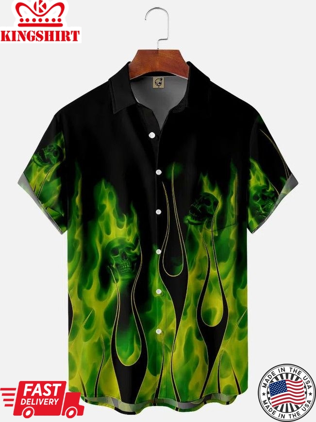 Flame Chest Pocket Short Sleeve Shirt