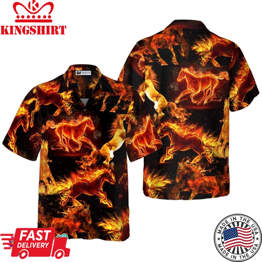 Flaming Horses Shirt For Men Hawaiian Shirt