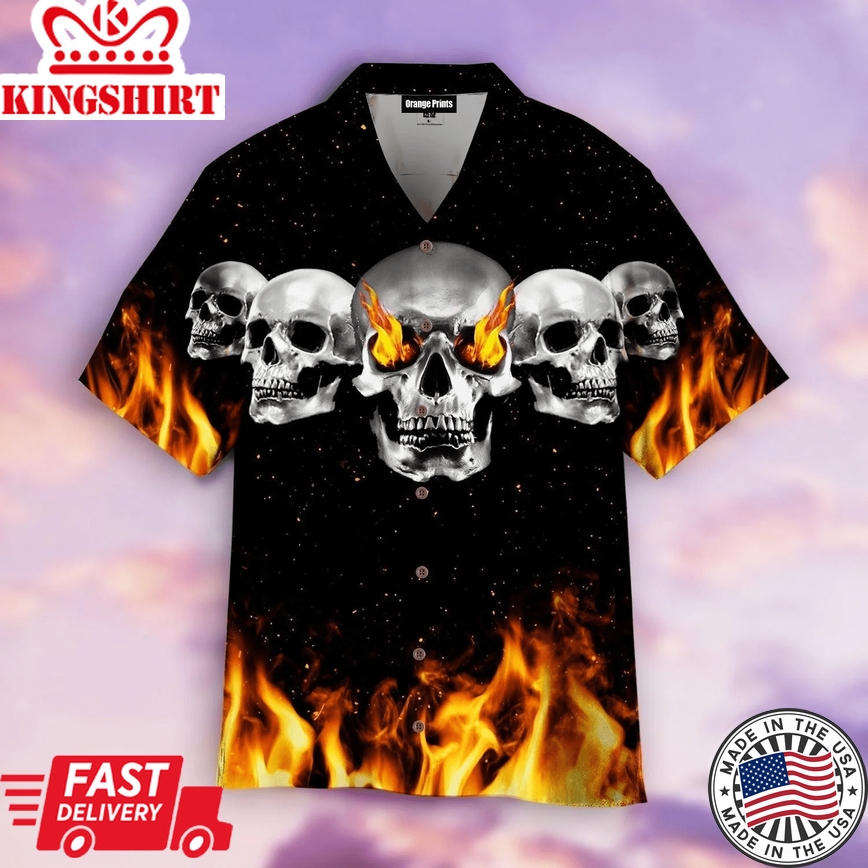 Flaming Skull Trendy Hawaiian Shirt For