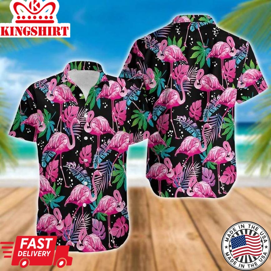 Flamingo Aloha Shirt Black Background Flamingo Tropical Hawaiian Shirt Flamingo Hawaii Shirt