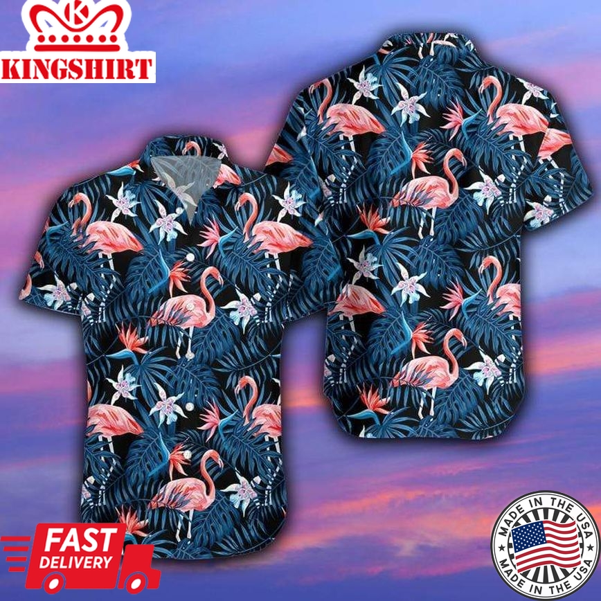 Flamingo Aloha Shirt Black Flamingo Forest Hawaiian Shirt Flamingo Hawai Shirt