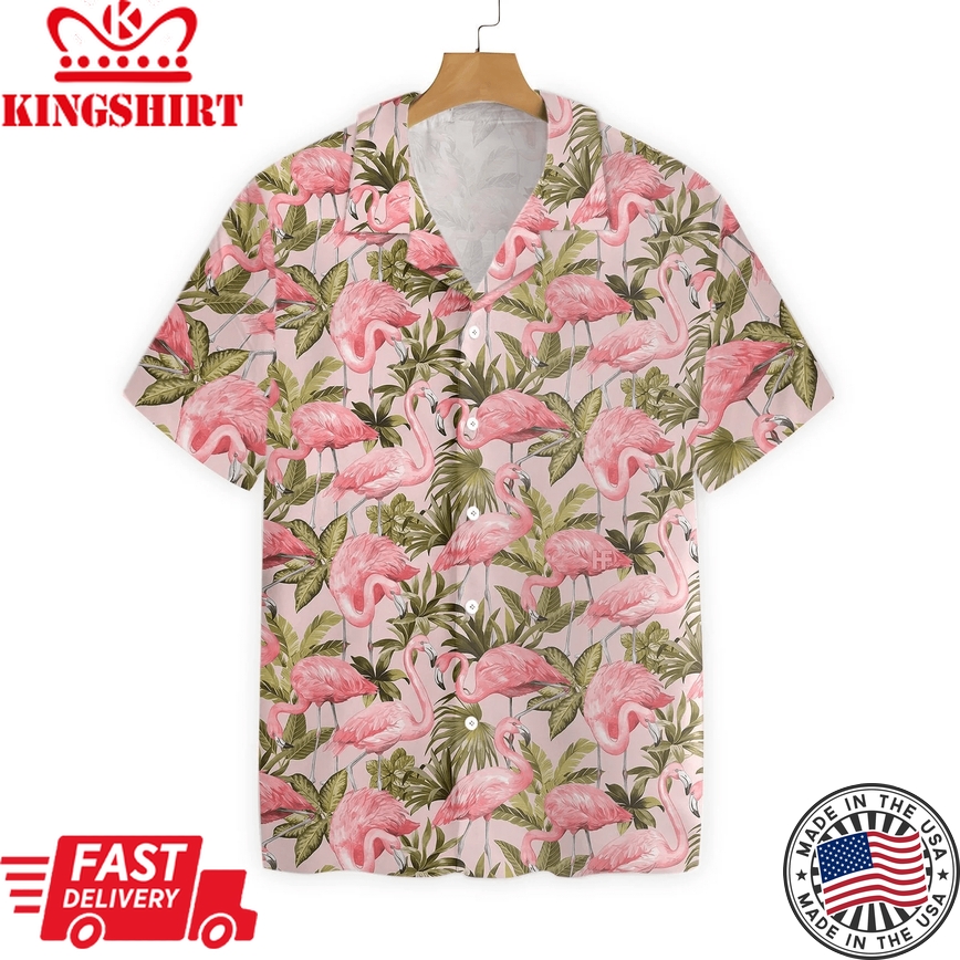 Flamingo Aloha Shirt Pink Aloha Shirt Flamingo Forest Pattern Trendy Hawaiian Shirt Flamingo Hawaii Shirt