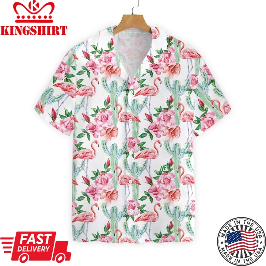 Flamingo Aloha Shirt White Flamingo Cactus Hawaiian Shirt Flamingo Hawai Shirt