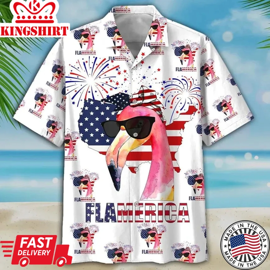 Flamingo American Flag Trendy Hawaiian Shirt