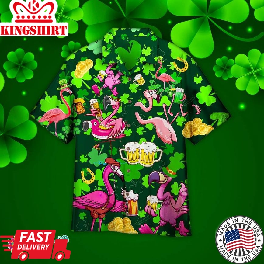 Flamingo And Beer PatrickS Day Hawaiian Aloha Beach Shirt