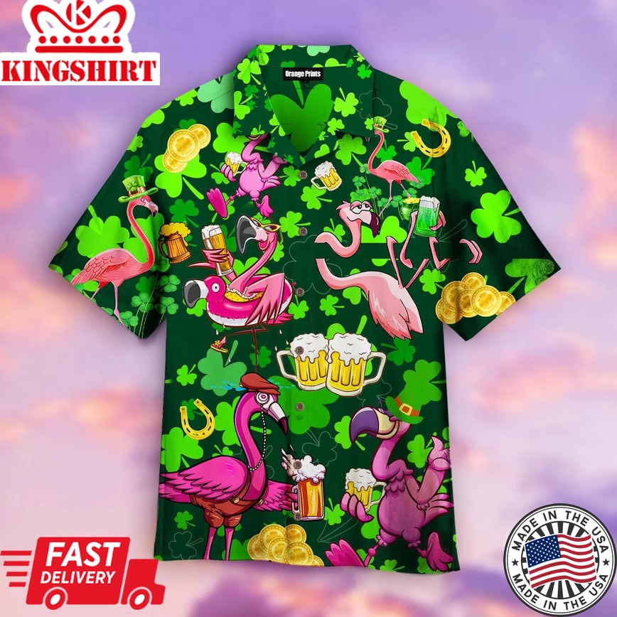 Flamingo And Beer PatrickS Day Trendy Hawaiian Shirt For Men & Women, Gift For Patrick's Day