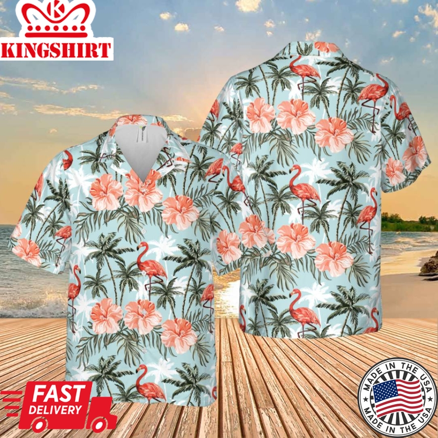 Flamingo And Palm Tree Trendy Hawaiian Shirt, Gift For Wife