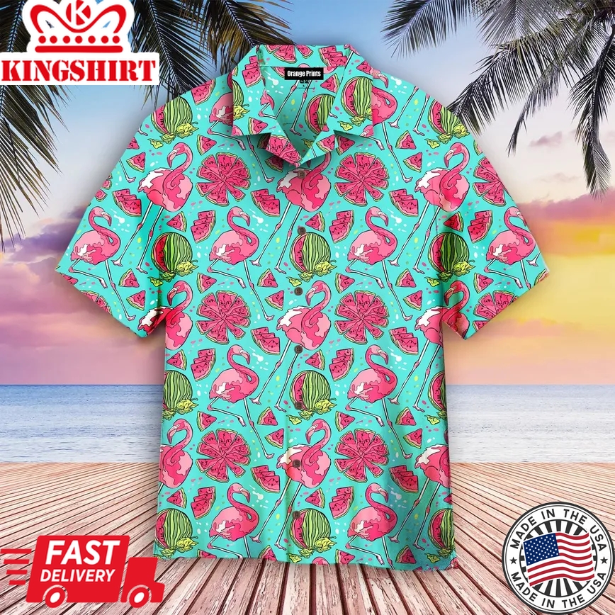 Flamingo And Watermelon Trendy Hawaiian Shirt For Aloha Shirt