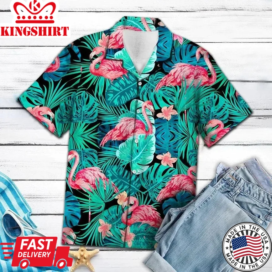 Flamingo Animal Species Tropical Jungle Design Trendy Hawaiian Shirt