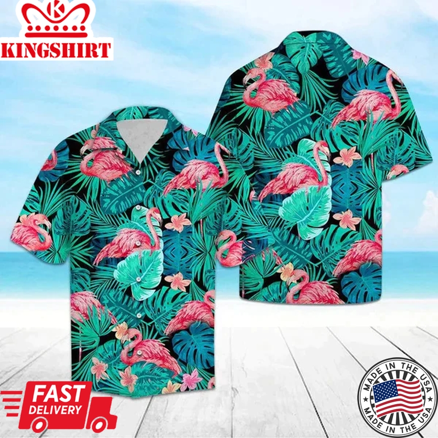 Flamingo Animal Species Tropical Jungle Trendy Hawaiian Shirt: Unique Design for Men