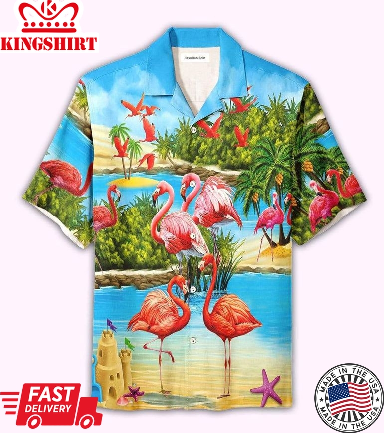 Flamingo Beach Hawaii Shirt Flamingo On The Beach Trendy Hawaiian Shirt Flamingo Aloha Shirt