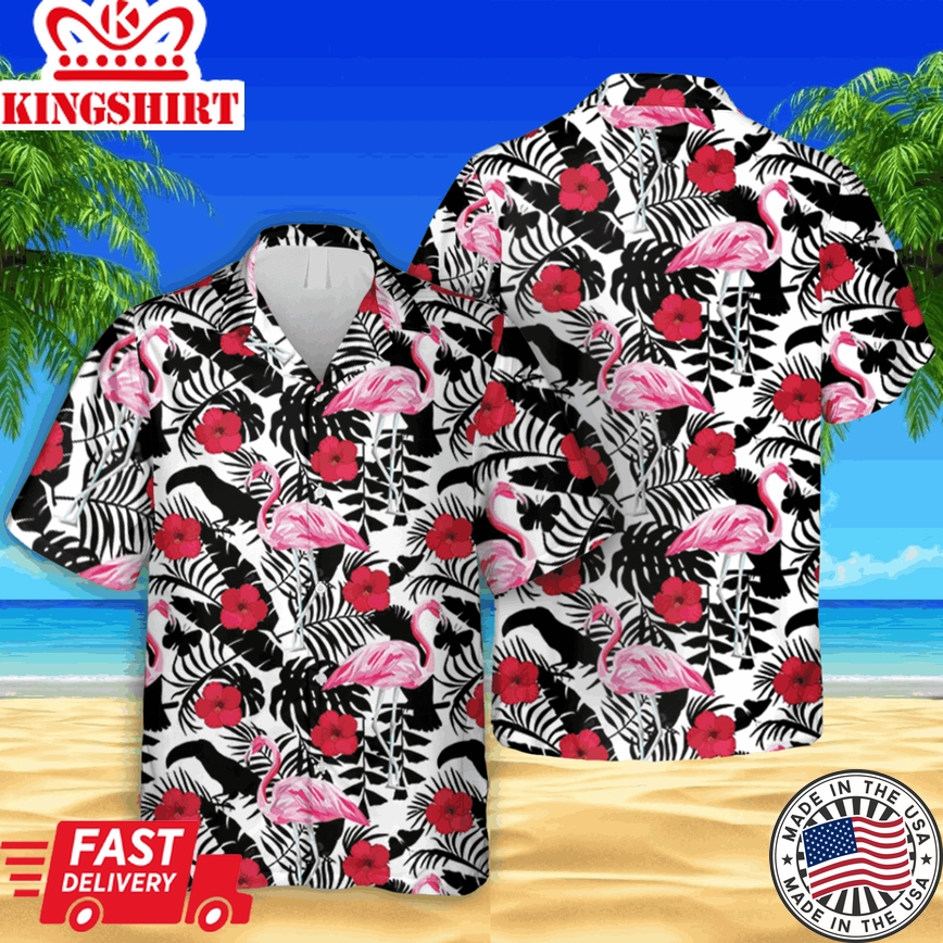 Flamingo Black And White Hawaii Shirt, Summer Holiday Gift