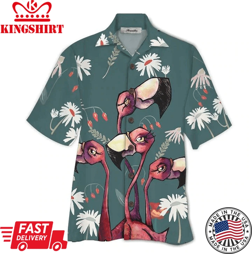 Flamingo Colorful Floral Aloha Trendy Hawaiian Shirts For Men & For Women