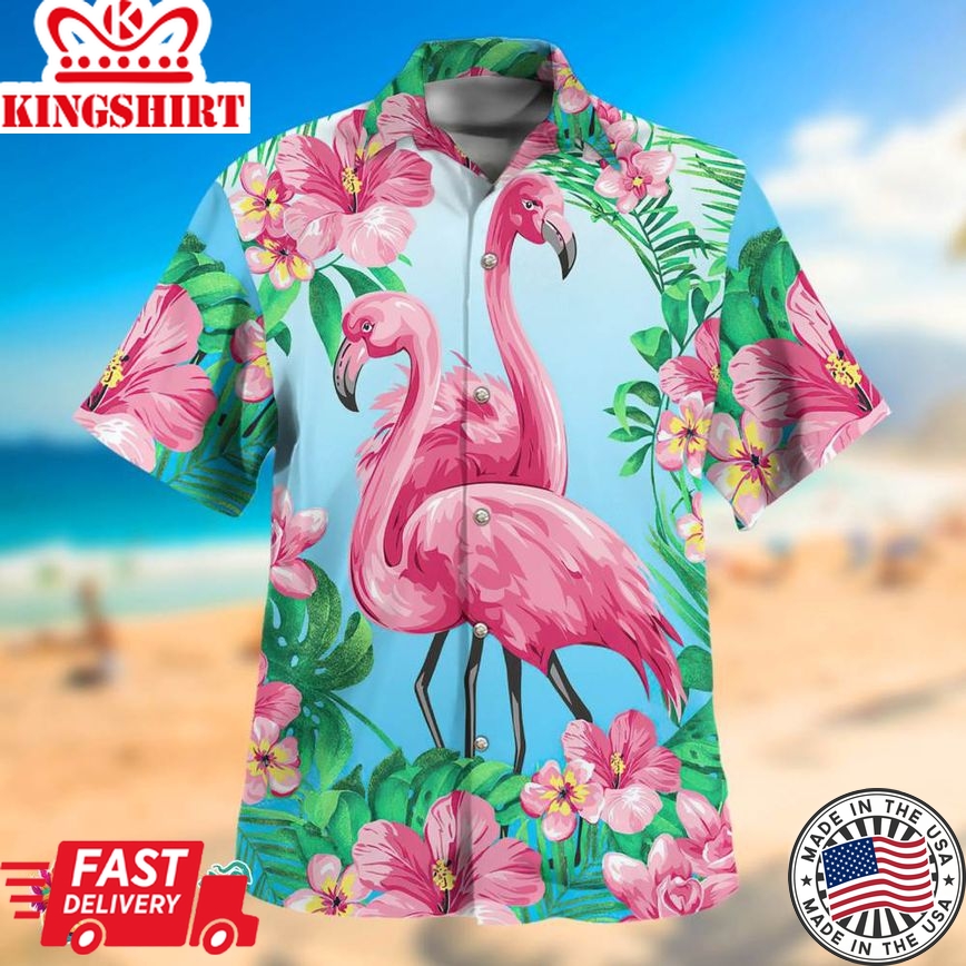 Flamingo Green Leaf Tropical Hawaiian Aloha Shirt, Aloha Hawaiian Shirts