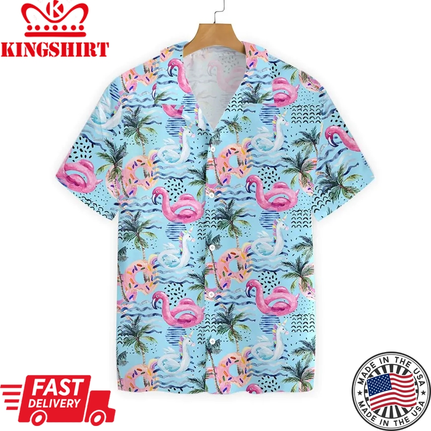 Flamingo Hawaii Shirt Balloon Flamingo Unicorn Summer Pool Trendy Hawaiian Shirt Flamingo Aloha Shirt