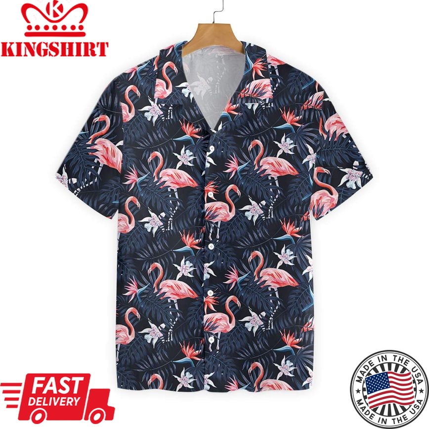 Flamingo Hawaii Shirt Black Tropical Forest Flamingo Hawaiian Shirt Flamingo Aloha Shirt