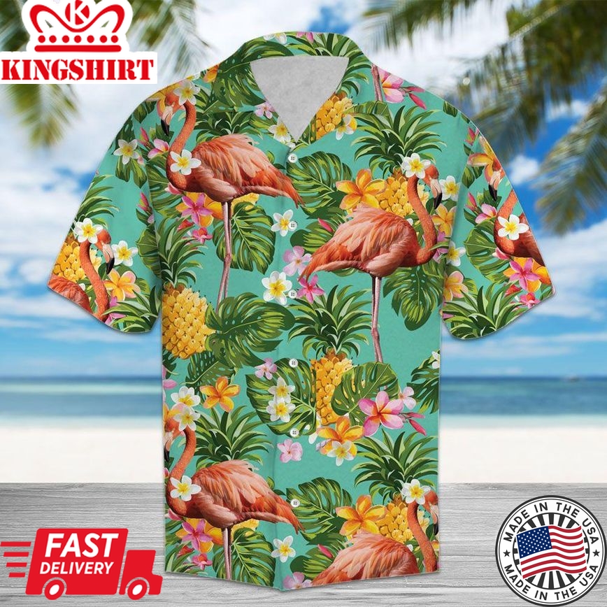 Flamingo Hawaii Shirt Orange Flamingo Tropical Pinapple Hawaiian Shirt Flamingo Aloha Shirt