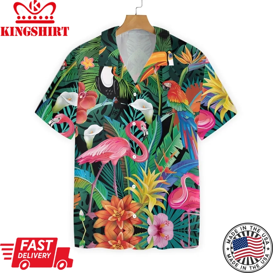 Flamingo Hawaii Shirt Tropical Flower Forest Tropical Bird Trendy Hawaiian Shirt Flamingo Aloha Shirt