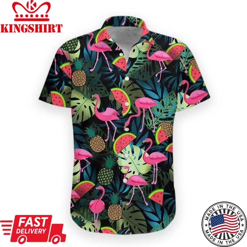 Flamingo Hawaii Shirt Watermelon Pinapple Flamingo Hawaiian Shirt Flamingo Aloha Shirt