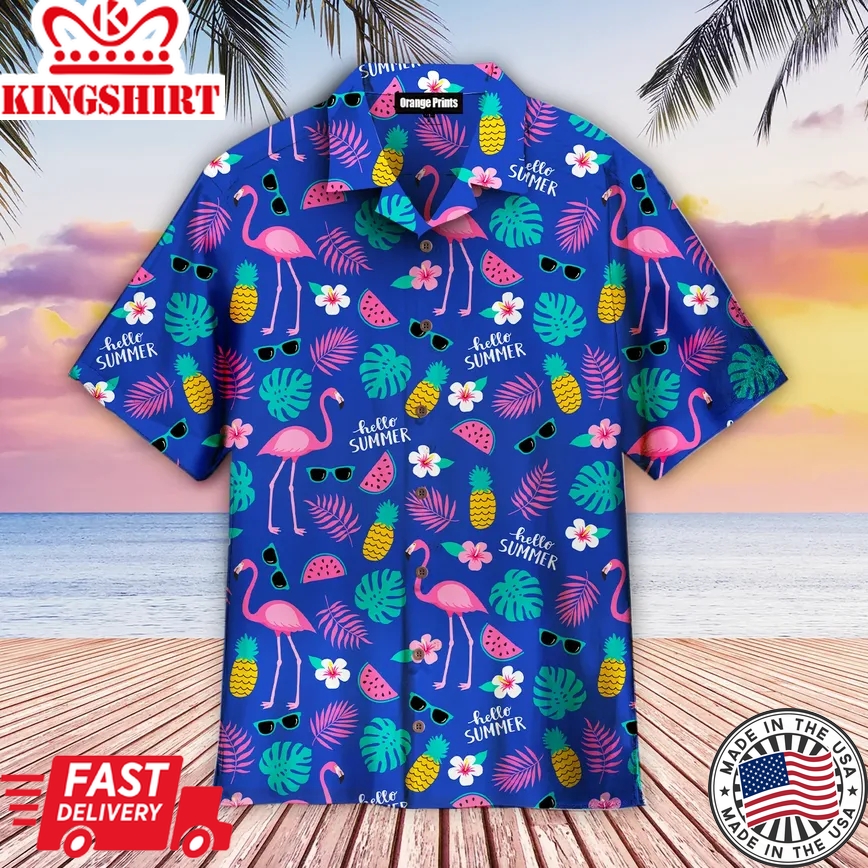 Flamingo Hello Summer Trendy Hawaiian Shirt For Aloha Shirt