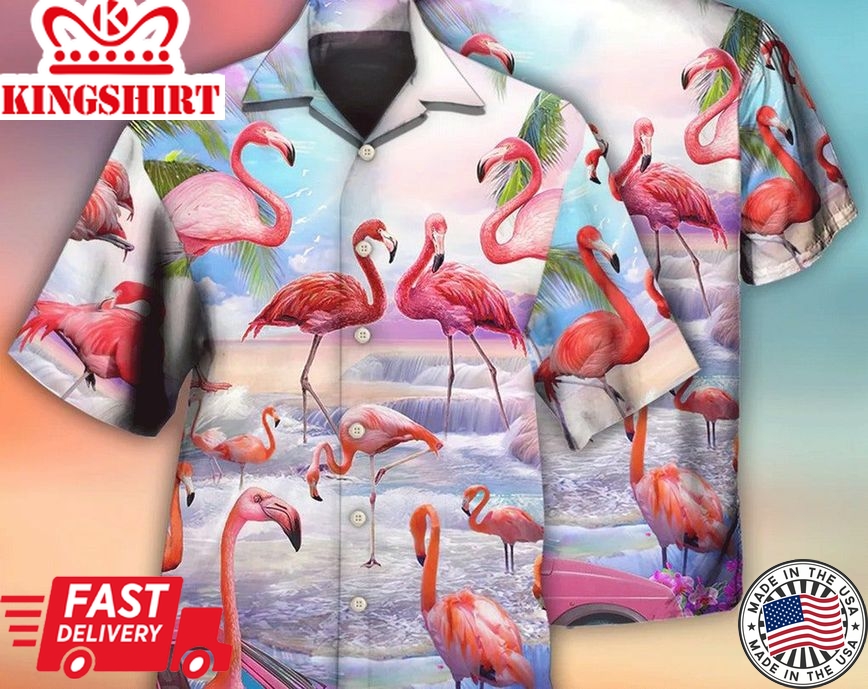 Flamingo In The Paradise Summer Cool Style, Beach Party Matching Shirt For Men/Women, Hawaiian Set Gift, Bird Of Paradise Aloha Shirt.