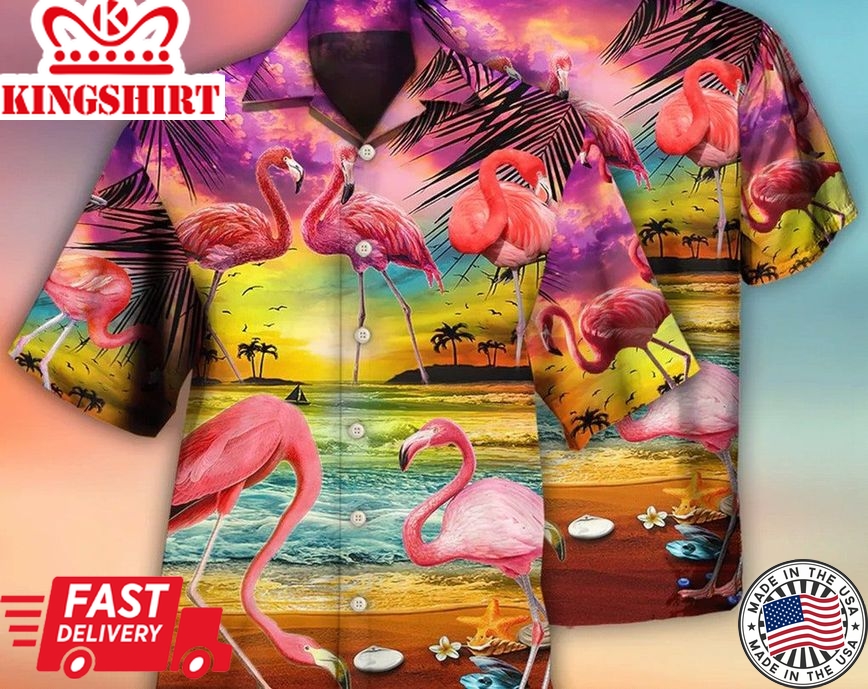 Flamingo In The Paradise Summer Cool Style, Beach Party Matching Shirt For Men/Women, Hawaiian Set Gift, Meaningful Birthday Presents.