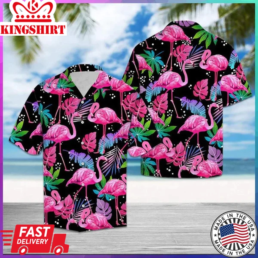 Flamingo Leaf Summer Trendy Hawaiian Shirt: Tropical Design for Men's Beachwear