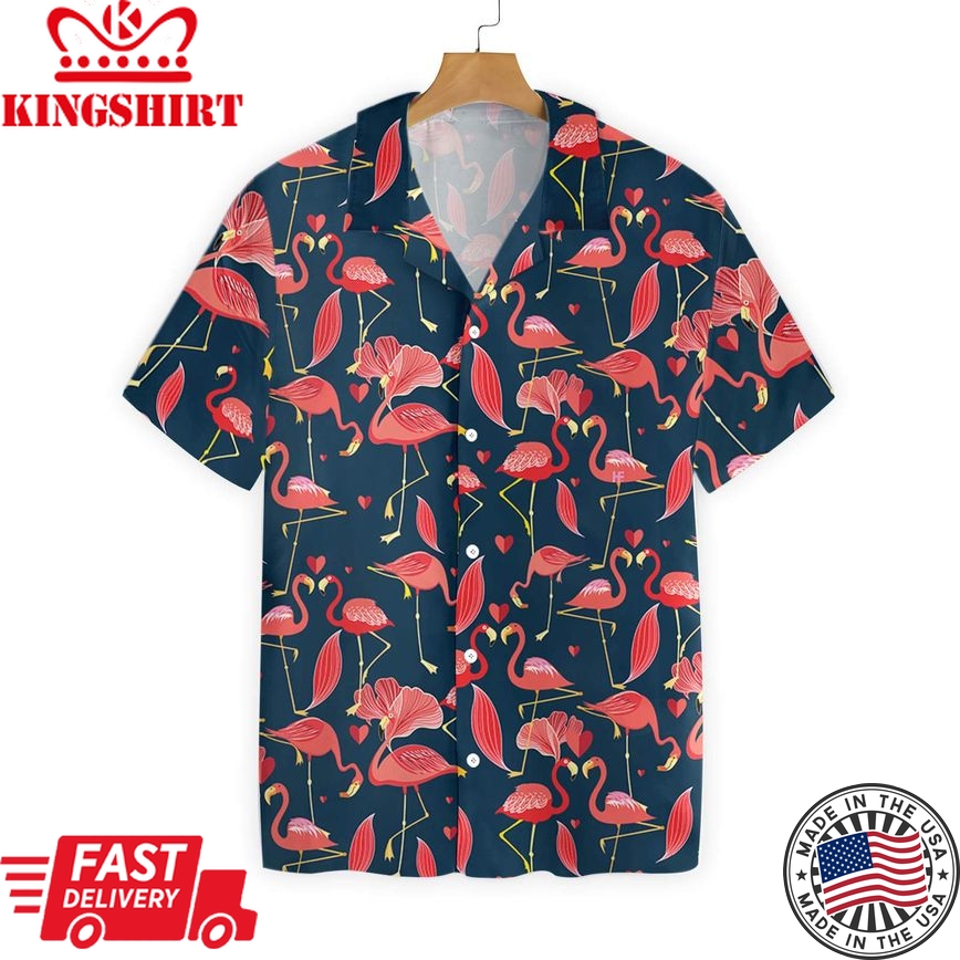 Flamingo Love Hawaii Shirt Love Heart Flamingo Hawaiian Shirt Flamingo Aloha Shirt